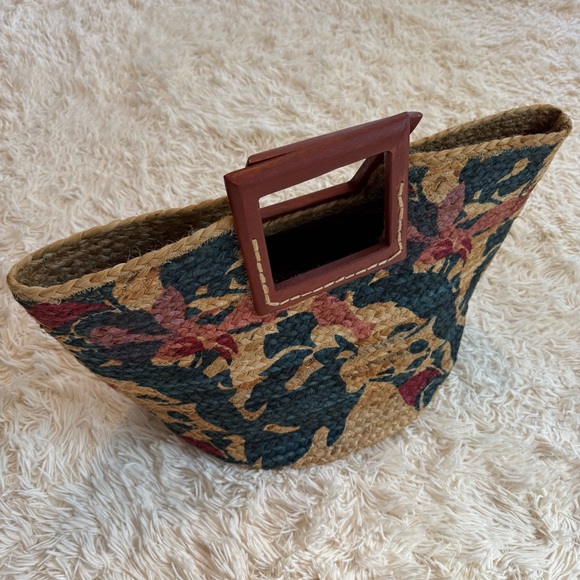 Antik Kraft Anthropologie Pallava Jute Floral Tote Woven Satchel Beach Boho Lg - Picture 1 of 9